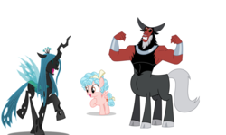 Size: 1000x600 | Tagged: safe, artist:fercho262, edit, cozy glow, lord tirek, queen chrysalis, centaur, changeling, changeling queen, pegasus, pony, g4, eyes closed, female, filly, male, mare