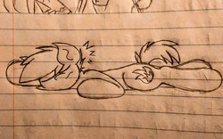 Size: 2560x1600 | Tagged: safe, artist:thebadbadger, oc, oc only, oc:phire demon, pony, lined paper, sleeping, solo, traditional art