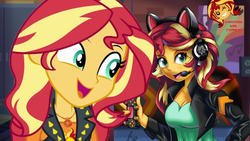 Size: 1280x720 | Tagged: safe, artist:pyropk, edit, editor:biggernate91, sunset shimmer, equestria girls, g4, game stream, my little pony equestria girls: better together, controller, gamer sunset, headphones, playstation 4, pony ears, reaction image, shimmercode, sunset's apartment, thumbnail, youtube, youtube thumbnail