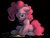 Size: 1600x1200 | Tagged: safe, artist:oofycolorful, pinkie pie, earth pony, pony, g4, balloon, balloon popping, black background, crying, female, floppy ears, mare, popped balloon, popping, sad, signature, simple background, sitting, solo, teary eyes