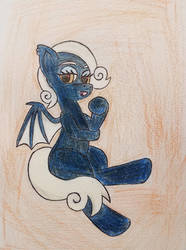 Size: 772x1035 | Tagged: safe, artist:dice-warwick, oc, oc only, oc:moonlight eclipse, bat pony, pony, bedroom eyes, fangs, solo