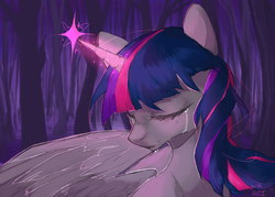 Size: 2898x2070 | Tagged: safe, artist:aoiyui, twilight sparkle, alicorn, pony, g4, crying, eyes closed, female, glowing horn, high res, horn, princess, solo, twilight sparkle (alicorn)