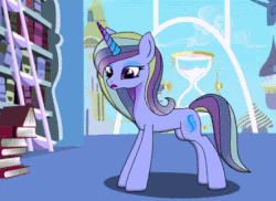 Size: 443x323 | Tagged: safe, artist:galacticflashd, oc, oc only, oc:ferrier nice, earth pony, pony, animated, canterlot, fake horn, female, gif, solo, twilight's canterlot home
