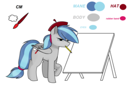 Size: 1968x1424 | Tagged: safe, artist:pencil bolt, oc, oc:dusty color, pegasus, pony, art, beret, cutie mark, hat, male, pencil, reference sheet