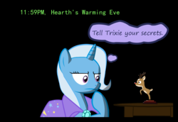 Size: 1280x883 | Tagged: safe, artist:evil-dec0y, trixie, deer, pony, reindeer, unicorn, comic:trixie vs., comic:trixie vs. hearth's warming, g4, cape, clothes, comic, female, full moon, mare, moon, raised hoof, rearing, red nose, solo, thinking, trixie's cape