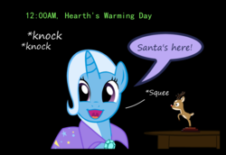 Size: 1280x883 | Tagged: safe, artist:evil-dec0y, trixie, deer, pony, reindeer, unicorn, comic:trixie vs., comic:trixie vs. hearth's warming, g4, cape, clothes, comic, female, mare, onomatopoeia, rearing, red nose, solo, trixie's cape