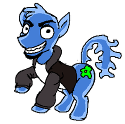 Size: 303x300 | Tagged: safe, artist:vinny van yiffy, pony, cell, clothes, facial hair, grin, jacket, male, osmosis jones, ponified, simple background, smiling, solo, stallion, white background