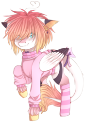 Size: 793x1136 | Tagged: safe, artist:shiromidorii, oc, oc only, oc:sosuke, pegasus, pony, bow, clothes, female, leonine tail, mare, simple background, socks, solo, striped socks, sweater, tail bow, transparent background