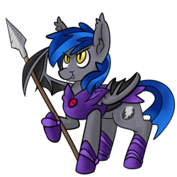 Size: 2100x2100 | Tagged: safe, artist:myahster, oc, oc only, oc:styxus, bat pony, pony, bat wings, fangs, gem, gem in armor, guard, high res, male, night guard, salute, smiling, solo, wings