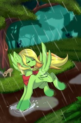 Size: 3265x4928 | Tagged: safe, artist:melodis, oc, oc only, pegasus, pony, forest, gift art, puddle, rain, solo, tree