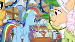 Size: 1334x750 | Tagged: safe, screencap, apple rose, goldie delicious, granny smith, rainbow dash, earth pony, pony, g4, grannies gone wild, butt, eyes on the prize, missing cutie mark, plot, wild blue yonder