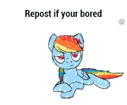 Size: 425x351 | Tagged: safe, artist:naroclie, edit, edited edit, rainbow dash, pegasus, pony, g4, animated, bored, caption, cute, dashabetes, dither strobe, eyeroll, female, flop, floppy ears, frame by frame, frown, gif, glare, grammar error, grumpy, grumpy dash, lidded eyes, madorable, mare, misspelling, misspelling of you're, no catchlights, no pupils, on back, open mouth, prone, reaction image, rolling, sigh, simple background, solo, text, white background, wide eyes
