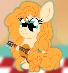 Size: 1400x1501 | Tagged: safe, artist:puperhamster, pear butter, earth pony, pony, g4, the perfect pear, female, guitar, mare, solo