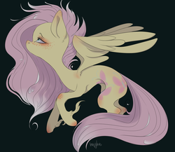Size: 2300x2000 | Tagged: safe, artist:labglab, fluttershy, pegasus, pony, rcf community, g4, black background, female, high res, knee blush, mare, simple background, solo, unshorn fetlocks, wings