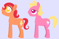 Size: 3000x2000 | Tagged: safe, anonymous artist, oc, oc only, oc:apple sorbet, oc:pink lemonade, earth pony, pony, series:fm holidays, brothers, colt, duo, fraternal twins, high res, lidded eyes, lineless, male, no pupils, offspring, parent:big macintosh, parent:fluttershy, parents:fluttermac, purple background, simple background