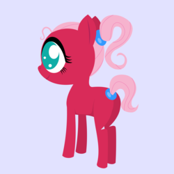 Size: 2000x2000 | Tagged: safe, anonymous artist, oc, oc only, oc:pink pearl apple, earth pony, pony, series:fm holidays, blank flank, female, filly, high res, lineless, no pupils, offspring, parent:big macintosh, parent:fluttershy, parents:fluttermac, ponytail, purple background, simple background, solo