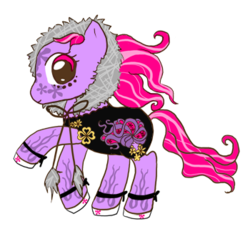 Size: 350x320 | Tagged: safe, artist:eruanna, pony, clothes, hood, hoodie, jacket, jewelry, junko mizuno, mizuno junko pony, pink, purple, warm