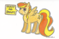Size: 784x510 | Tagged: safe, artist:jolty, oc, oc:honey twist, bee, pegasus, pony, colored pencil drawing, food, honey, honeycomb (structure), mindmusic, pencil crayons, pencils, traditional art