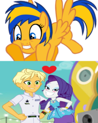 Size: 1024x1280 | Tagged: safe, artist:3d4d, artist:mlpfan3991, ragamuffin (g4), rarity, oc, oc:flare spark, equestria girls, equestria girls specials, g4, my little pony equestria girls: better together, my little pony equestria girls: spring breakdown, female, flare spark is best facemaker, geode of shielding, magical geodes, male, rarimuffin, rarity is best facemaker, shipping, shipping domino, smiling, straight