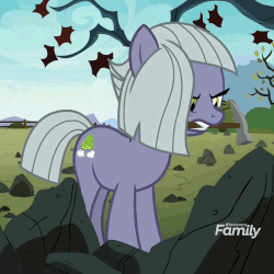 Size: 500x500 | Tagged: safe, edit, edited screencap, screencap, limestone pie, earth pony, pony, g4, the maud couple, animated, cropped, discovery family logo, female, gif, hammer, headbang, mare, mouth hold, nodding, outdoors, perfect loop, rock, solo