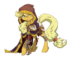 Size: 1276x1024 | Tagged: safe, artist:koviry, applejack, earth pony, pony, g4, cloak, clothes, cross, female, inquisitor, mare, rosary, simple background, solo, white background