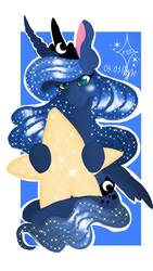 Size: 720x1280 | Tagged: safe, artist:galaxysultan, princess luna, alicorn, pony, g4, blue background, cute, ethereal mane, female, lunabetes, signature, simple background, smiling, solo, starry mane, stars, tangible heavenly object