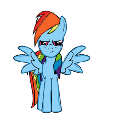 Size: 480x486 | Tagged: source needed, useless source url, safe, artist:melodash, rainbow dash, pegasus, pony, g4, angry, female, looking at you, simple background, solo, spread wings, white background, wings