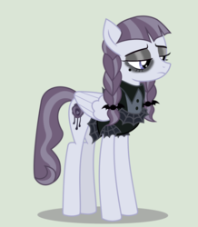 Size: 692x792 | Tagged: safe, edit, editor:undeadponysoldier, inky rose, pegasus, pony, g4, clothes, dress, eyeliner, female, goth, gothic eyeliner, makeup, mare, pigtails, simple background, solo, unamused
