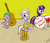 Size: 1750x1500 | Tagged: safe, artist:asajiopie01, dusty pages, spike, twilight sparkle, dragon, earth pony, pony, g4, the point of no return, cello, crossover, drums, eyes closed, guitar, hoof hold, musical instrument, peanuts, profile, sitting, stool, trio