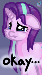 Size: 482x858 | Tagged: safe, artist:rainbow eevee, derpibooru exclusive, starlight glimmer, pony, unicorn, g4, crying, cute, female, floppy ears, mare, okay, puppy dog eyes, sad, simple background, solo, wavy mouth