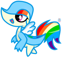 Size: 1085x1013 | Tagged: safe, artist:rainbow eevee, rainbow dash, snivy, g4, female, open mouth, pokefied, pokémon, simple background, solo, species swap, transparent background, vector, what has science done, wings