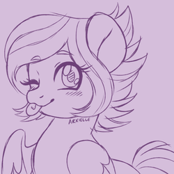 Size: 1000x1000 | Tagged: safe, artist:arxielle, oc, oc only, pegasus, pony, female, mare, monochrome, one eye closed, solo, tongue out, wink