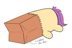 Size: 1868x1244 | Tagged: safe, artist:wyntermoon, oc, oc:paper bag, pony, chibi, monologue, oh dear, paper bag, ponyloaf, simple background, white background