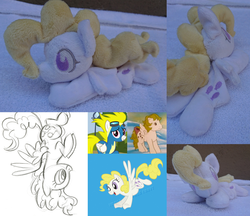 Size: 2382x2058 | Tagged: safe, artist:lauren faust, artist:plushbyanto, screencap, baby surprise, surprise, surprise (g4), pegasus, pony, baby it's cold outside, g1, g4, newbie dash, beanie (plushie), bow, chibi, clothes, digital art, female, flying, front view, g1 to g4, generation leap, goggles, happy, high res, irl, lying down, mare, minky, no mouth, no nose, no pupils, pencil drawing, photo, plushie, profile, prone, smiling, sploot, standing, tail bow, toy, traditional art, uniform, upside down, wings, wonderbolts uniform
