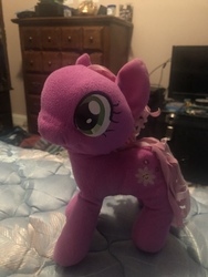 Size: 4032x3024 | Tagged: safe, artist:undeadponysoldier, photographer:undeadponysoldier, cheerilee, earth pony, pony, g4, bed, cheeribetes, cute, drawer, female, hollywood undead mask, irl, mare, mask, photo, playstation 3, plushie, standing, television, xbox one