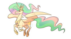 Size: 3840x2115 | Tagged: safe, artist:janegumball, princess celestia, alicorn, horse, pony, g4, female, flying, high res, hoers, lidded eyes, mare, princess celestia is a horse, simple background, solo, white background, wings
