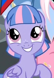 Size: 447x642 | Tagged: safe, screencap, clear sky, wind sprint, pegasus, pony, common ground, g4, adorable face, captiwinding, charming, cheeky, cute, cuteness overload, female, filly, foal, freckles, grin, happy, hnnng, naughty, raised hoof, sitting, sprintabetes