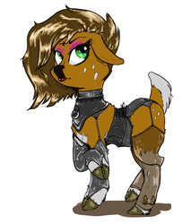Size: 824x1016 | Tagged: safe, artist:ara, oc, oc only, oc:earthy mellow, deer, pony, choker, clothes, corset, eyeshadow, female, lipstick, makeup, panties, quadrupedal, raised hoof, solo, stockings, thigh highs, underwear