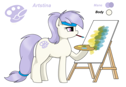 Size: 2460x1698 | Tagged: safe, artist:pencil bolt, oc, oc:artstina, earth pony, pony, art, cutie mark, female, headband, paint, painting, palindrome get, paper, reference sheet