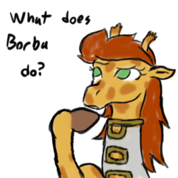 Size: 1000x1000 | Tagged: safe, artist:trefoiler, oc, oc only, oc:borba, giraffe, colt quest, armor, colored sketch, female, parody, raised eyebrow, simple background, sketch, solo, thinking, white background