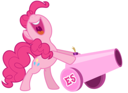 Size: 9662x7050 | Tagged: safe, artist:estories, pinkie pie, earth pony, pony, g4, absurd resolution, bipedal, cannon, female, party cannon, simple background, solo, transparent background, uvula, vector, volumetric mouth