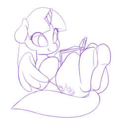 Size: 664x690 | Tagged: safe, artist:syscod, twilight sparkle, alicorn, pony, g4, book, cute, female, lineart, mare, monochrome, on back, reading, smiling, solo, twiabetes, twilight sparkle (alicorn)