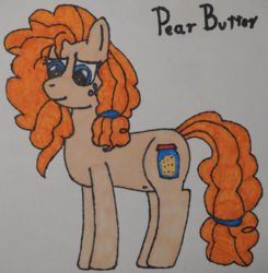 Size: 3248x3312 | Tagged: safe, artist:awgear, derpibooru exclusive, pear butter, earth pony, pony, g4, belly button, female, freckles, high res, mother's day, orange mane, orange tail, solo, traditional art