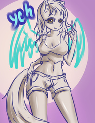 Size: 1000x1286 | Tagged: safe, artist:derpifecalus, anthro, auction, clothes, commission, female, shorts, sketch, solo, tail, your character here