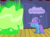 Size: 1280x957 | Tagged: safe, artist:evil-dec0y, queen chrysalis, trixie, pony, unicorn, comic:trixie vs., g4, cape, changeling magic, clothes, duo, duo female, eyes closed, female, hat, mare, shapeshifting, stage, transformation, trixie's cape, trixie's hat
