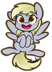 Size: 1197x1671 | Tagged: safe, artist:lilliesinthegarden, derpy hooves, pegasus, pony, g4, blushing, chibi, cute, derpabetes, female, heart eyes, heart mouth, hooves to the chest, looking at you, open mouth, simple background, solo, spread wings, white background, wingding eyes, wings