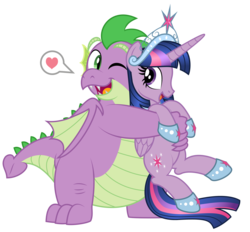 Size: 1920x1779 | Tagged: safe, artist:aleximusprime, spike, twilight sparkle, alicorn, dragon, pony, g4, adult, adult spike, anklet, awww, big crown thingy, brother and sister, cute, daaaaaaaaaaaw, diabetes, fat, fat spike, female, folded wings, heart, hug, hug from behind, jewelry, love, male, mare, older, older spike, older twilight, one eye closed, pictogram, regalia, siblings, simple background, spikabetes, transparent background, twiabetes, twilight sparkle (alicorn), vector, winged spike, wings, wink