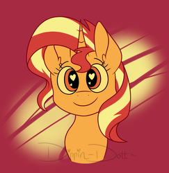 Size: 1280x1318 | Tagged: safe, artist:dippin-dott, sunset shimmer, pony, unicorn, g4, abstract background, cute, ear fluff, female, happy, heart eyes, looking at you, mare, shimmerbetes, smiling, solo, wingding eyes