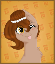 Size: 1841x2136 | Tagged: safe, artist:shadowbeast74, oc, oc only, oc:brownie bun, pony, horse wife, :p, blushing, bust, chest fluff, cute, ear fluff, eye clipping through hair, female, food, heart eyes, mare, ocbetes, one ear down, one eye closed, peanut butter, portrait, solo, tongue out, wingding eyes, wink