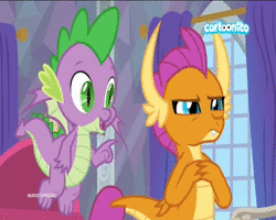 Size: 720x576 | Tagged: safe, screencap, smolder, spike, dragon, g4, sweet and smoky, animated, boop, cartoonito logo, dragoness, dubbing, female, italian, male, sound, webm, winged spike, wings